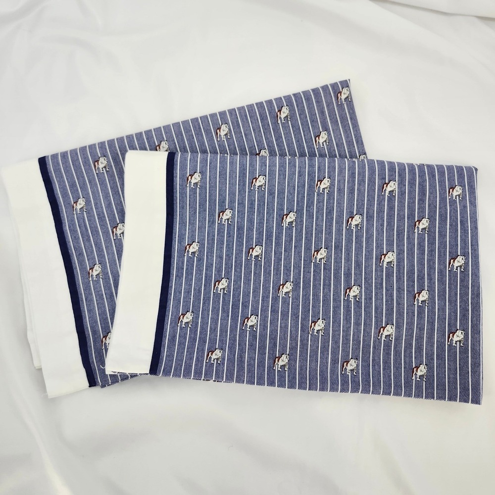 Tommy Hilfiger Home Blue White Stripe Bulldog AOP Set of 2 Standard Pillowcases